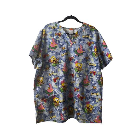 Nickelodeon Tops - Nickelodeon Sponge Bob Square Pants And Patrick Hawaiian Aloha Scrub Top